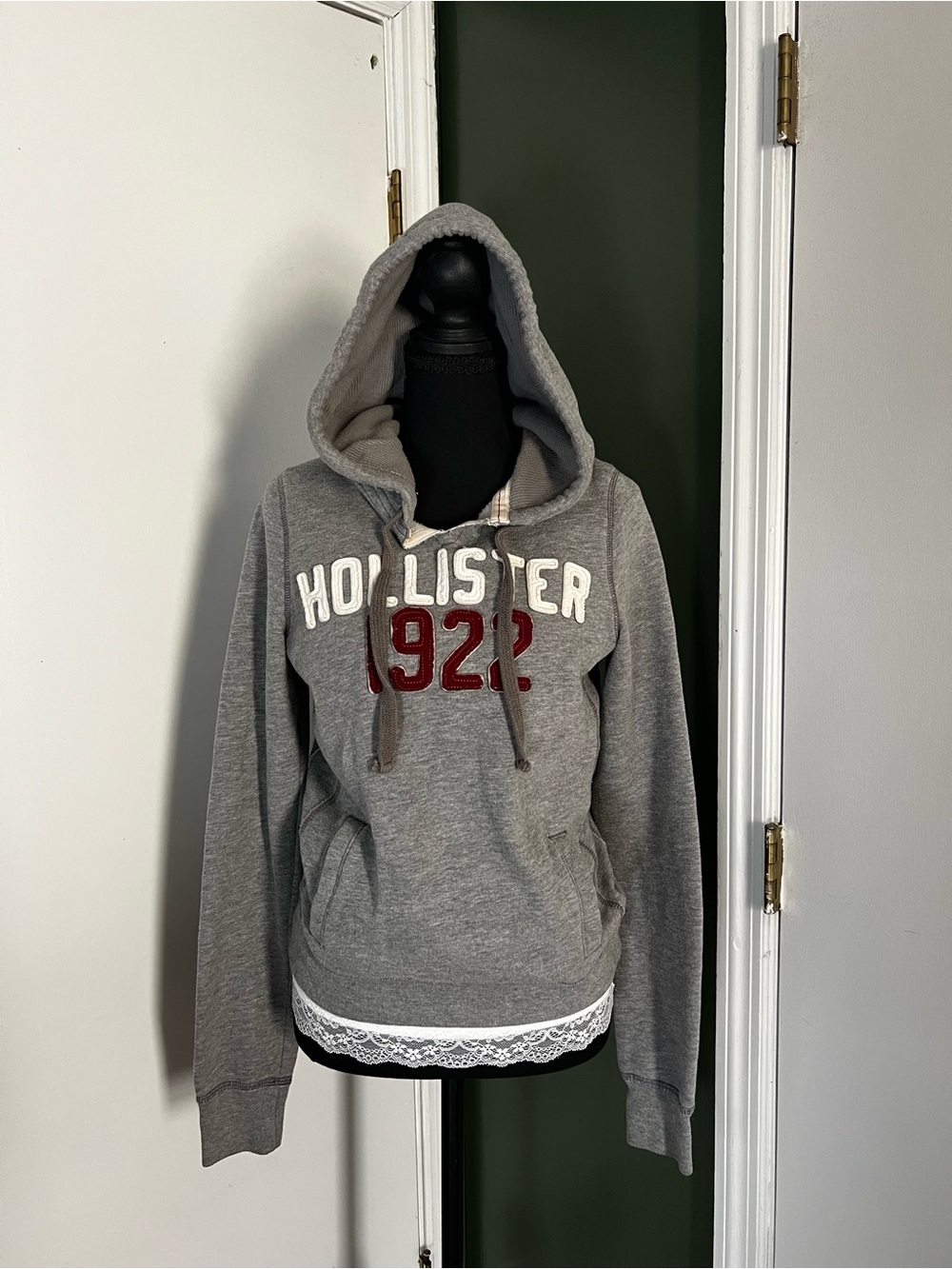 Hollister Gray Hooded Women's Sweater with Red 1922 Detail